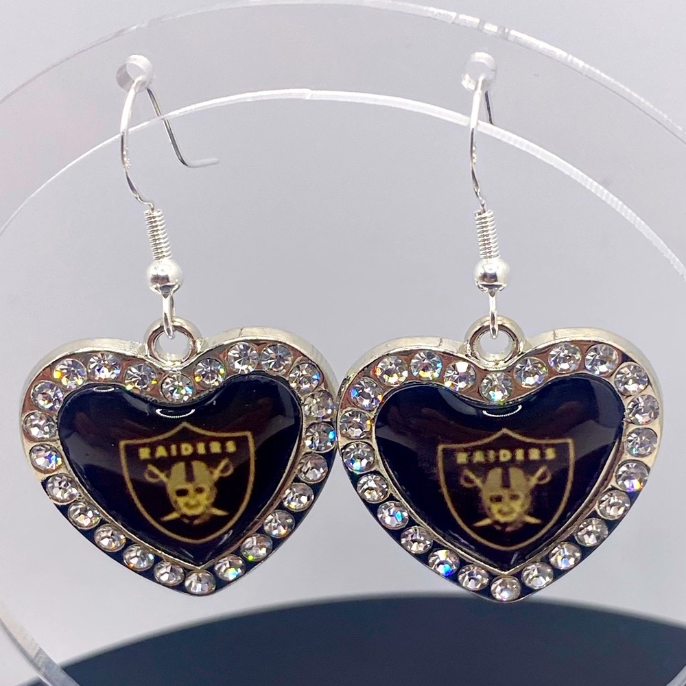 Silver tone heart shaped crystal raiders with sterling silver hooks